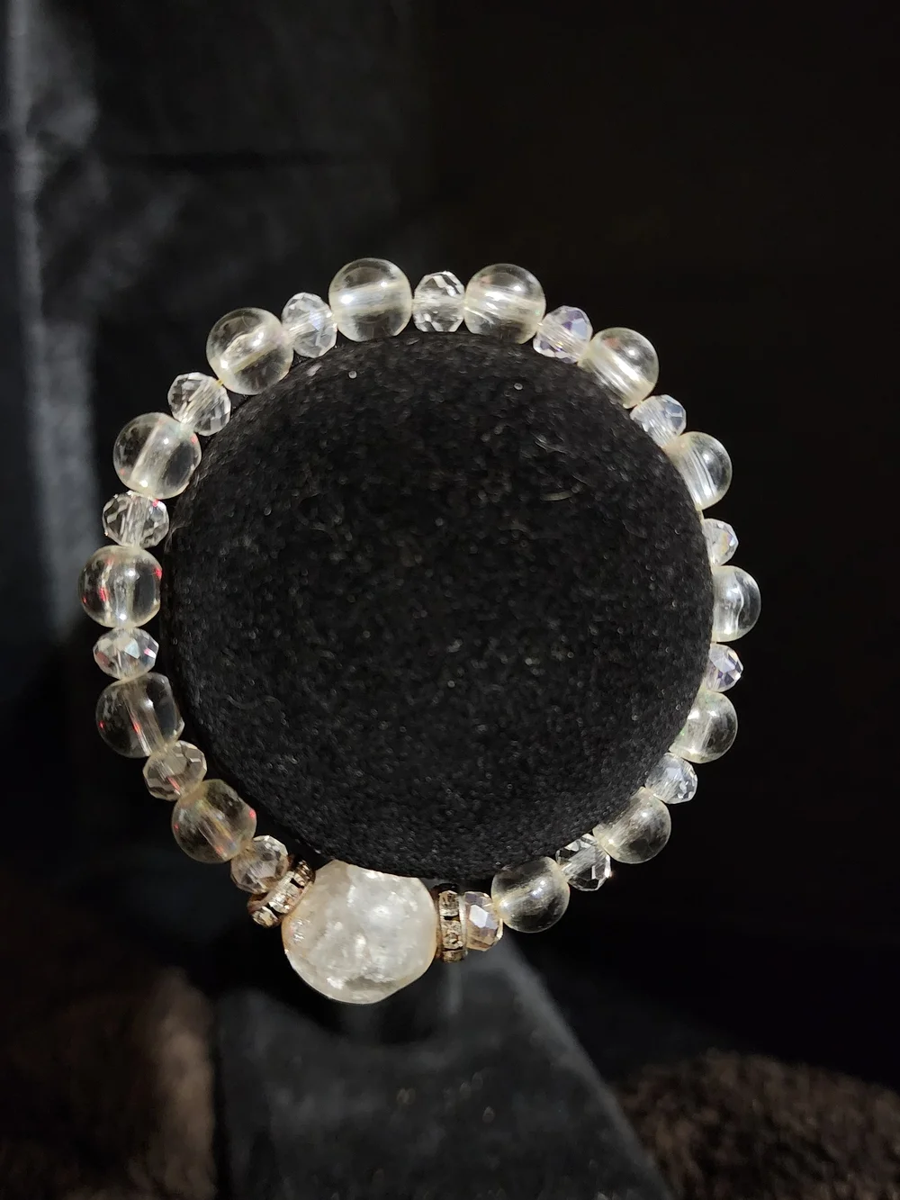 Clear Crystal and Pearl Stretch Bracelet Set - White/Clear